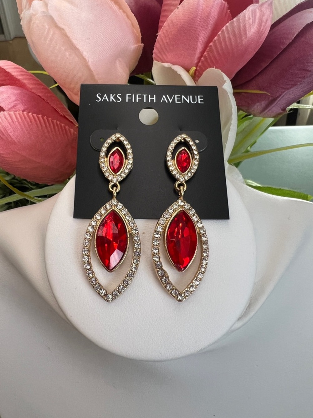 Saks Fifth Avenue Ruby Red Tear Drop Earrings